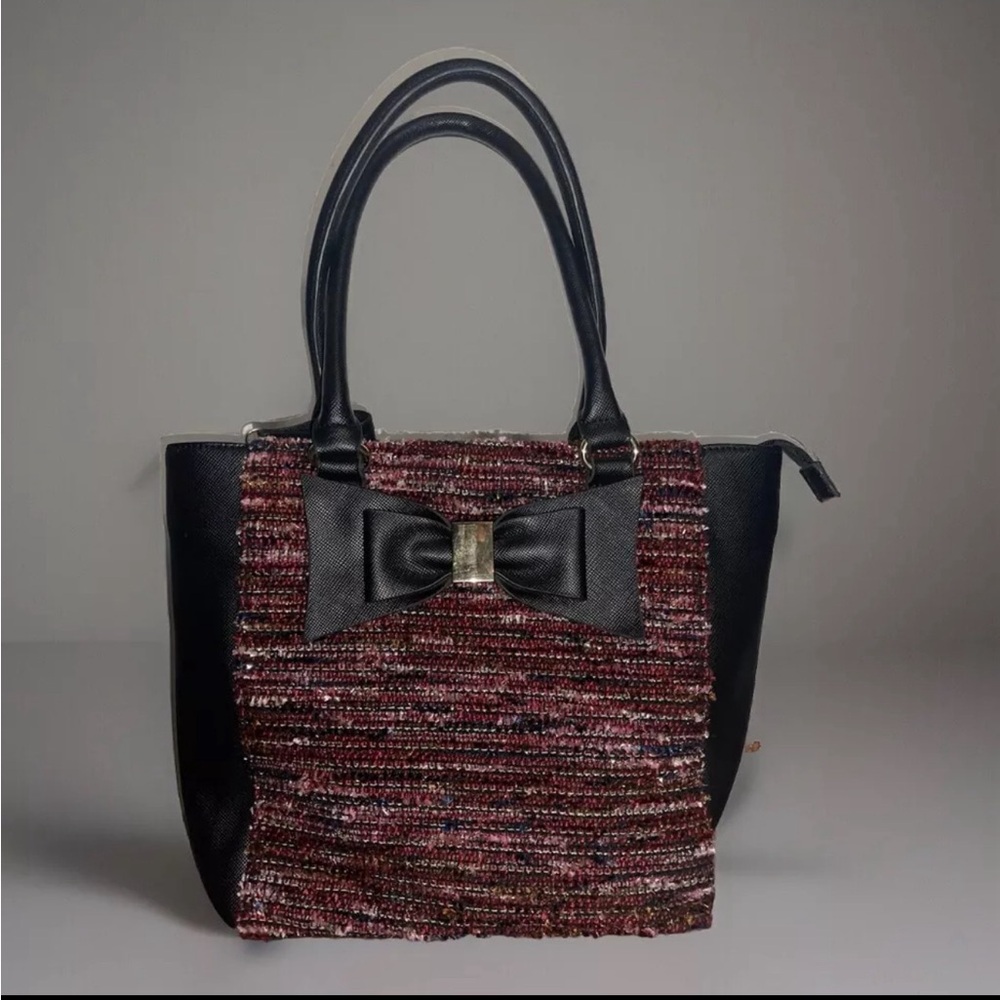 Apt 9 Women’s Brooklyn Bow Elegant Black and Red Tweed Women's Handbag